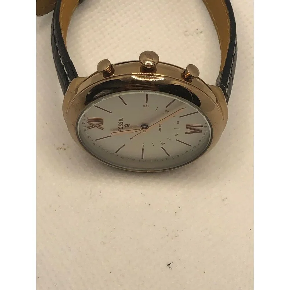 Fossil Q FTW5021 Women Black Leather Analog Silver Dial Hybrid Smart Watch HK220
